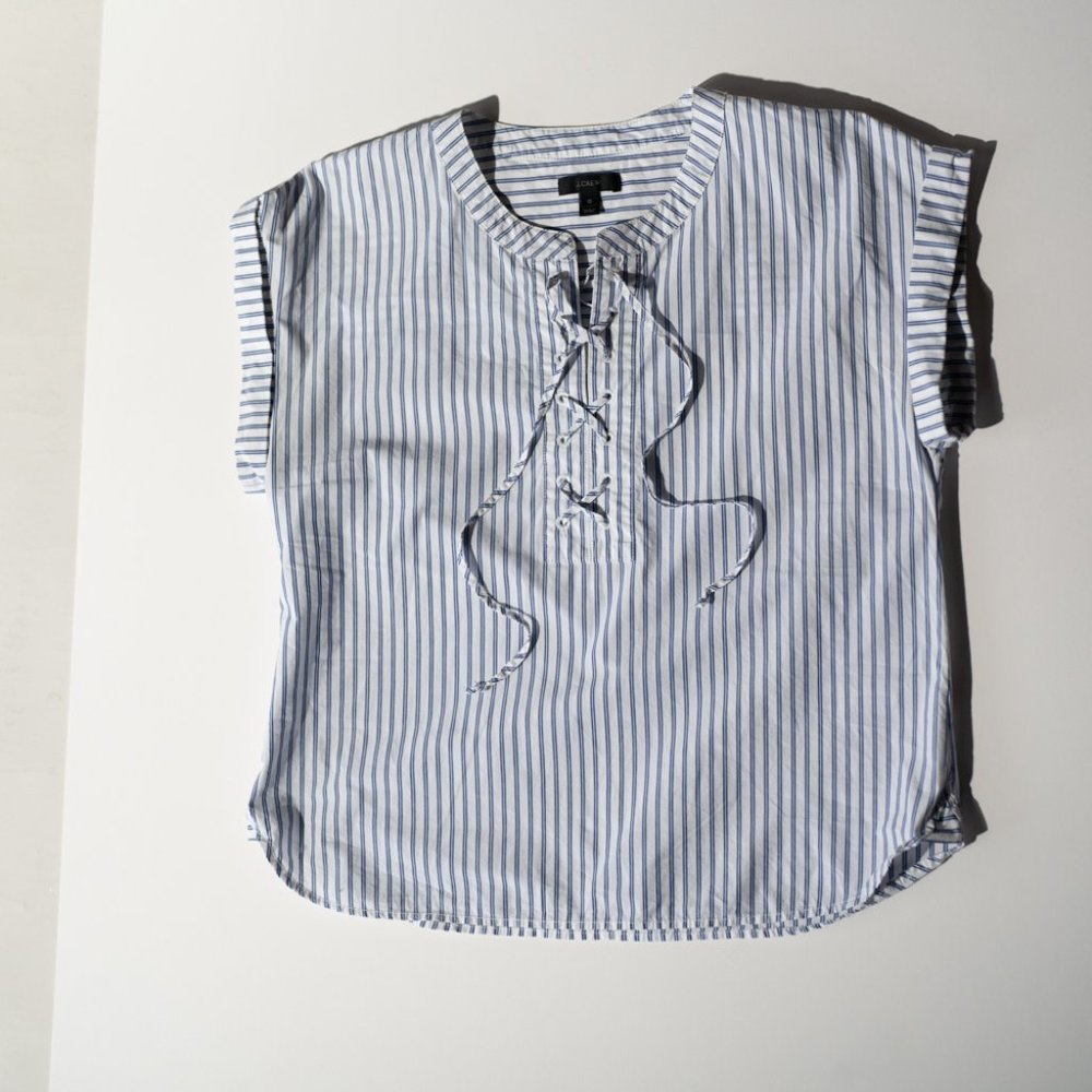 J. Crew Lace Up Striped Popover Shirt - 10 - Picture 3 of 12